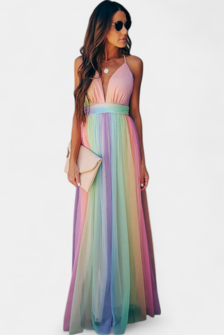 גקטשן שמלת פסים צבעונית עם מחשוף V