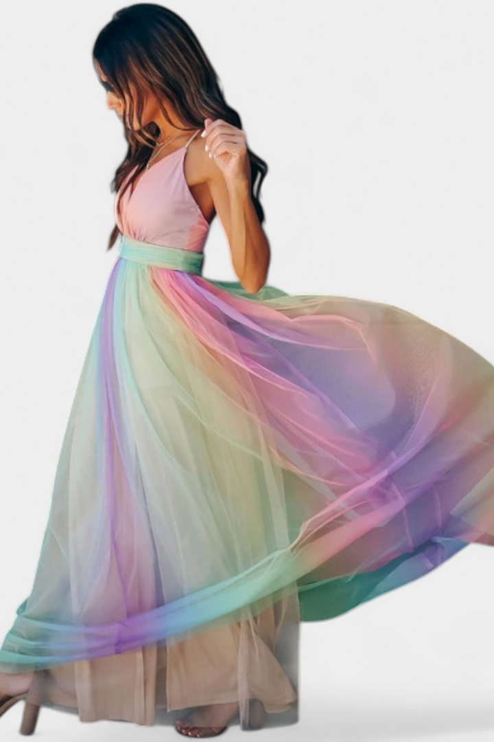 גקטשן שמלת פסים צבעונית עם מחשוף V