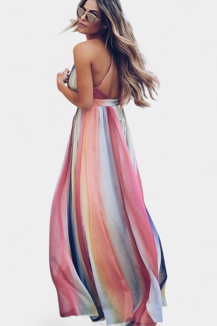 גקטשן שמלת פסים צבעונית עם מחשוף V