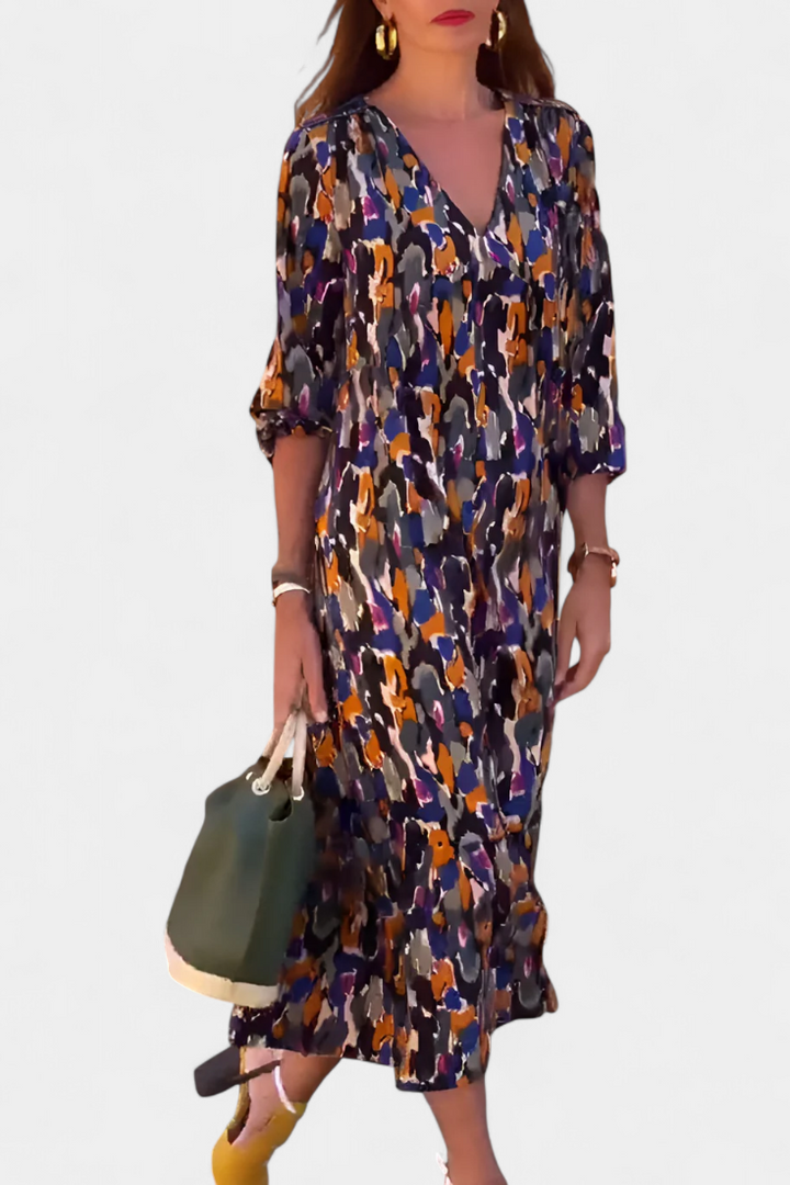 סמלת טודורה רטרו עם צווארון V ושרוולים נפוחים