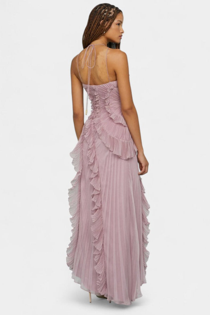 ביה שמלת הלטר עם קפלים ושוליים בגוון לילך אתרי