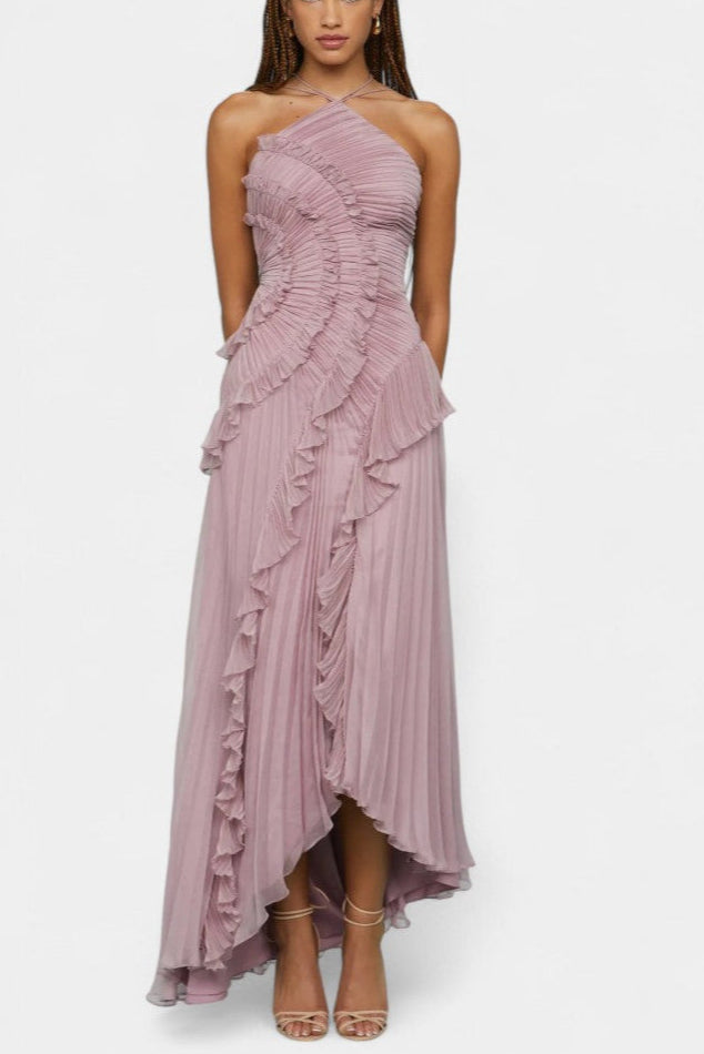 ביה שמלת הלטר עם קפלים ושוליים בגוון לילך אתרי