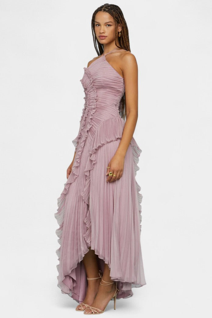 ביה שמלת הלטר עם קפלים ושוליים בגוון לילך אתרי