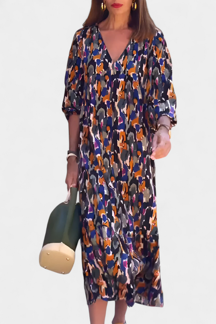 סמלת טודורה רטרו עם צווארון V ושרוולים נפוחים