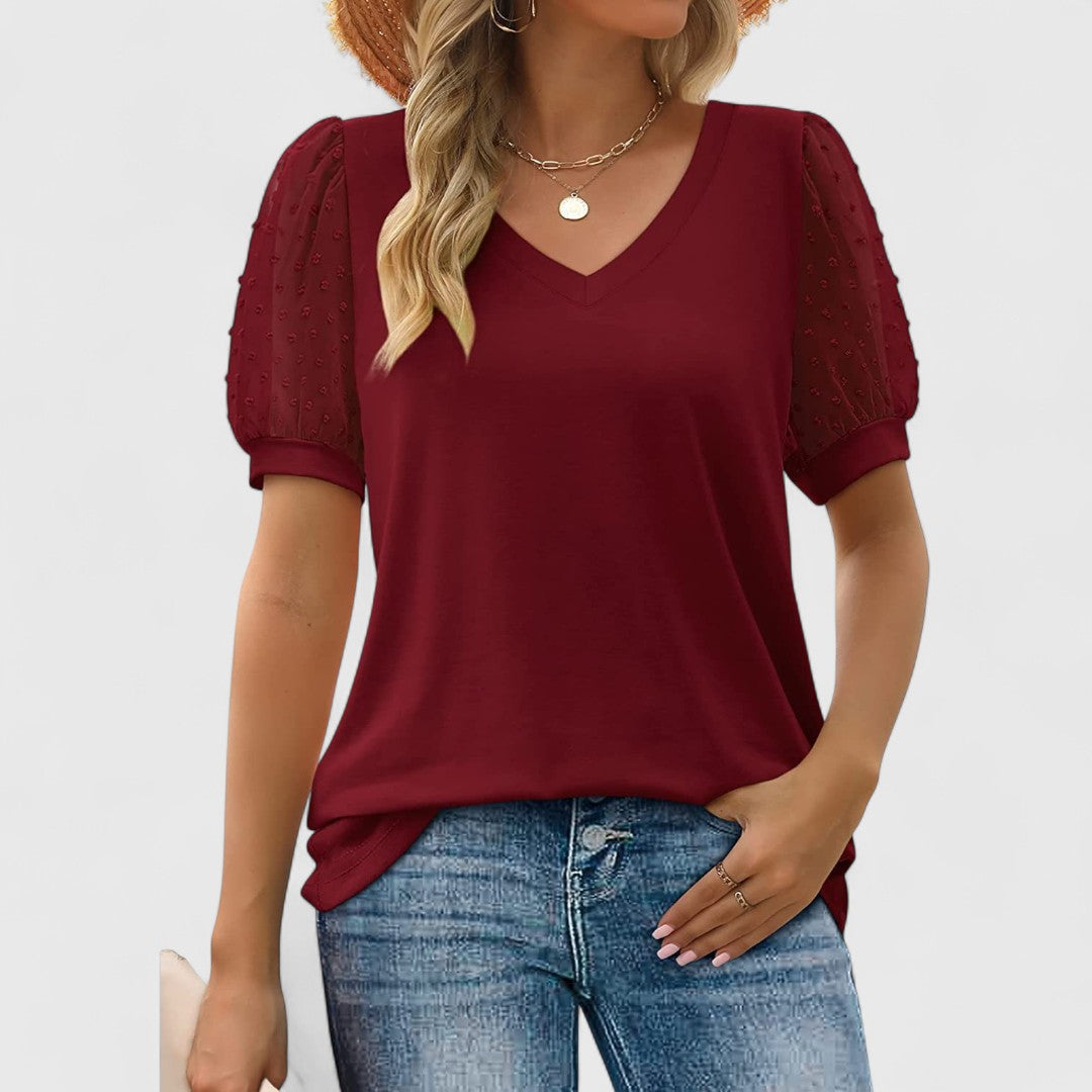 רמה - חולצת מחשוף V עם שרוולים שקופים