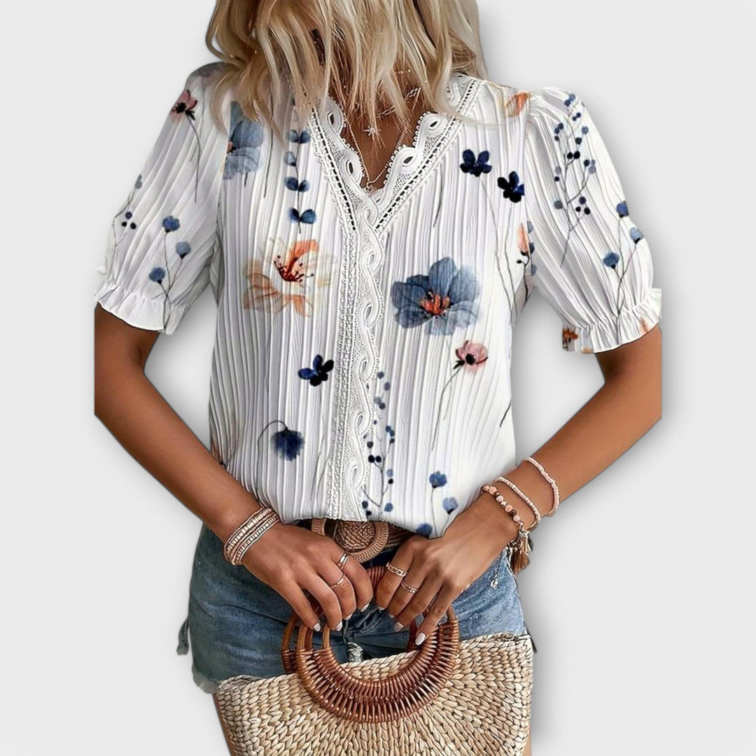 אמילי - חולצה עם צווארון V בגזרה רפויה ואלגנטית