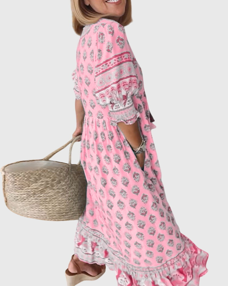 ברידג'ט - שמלת וי מודפסת