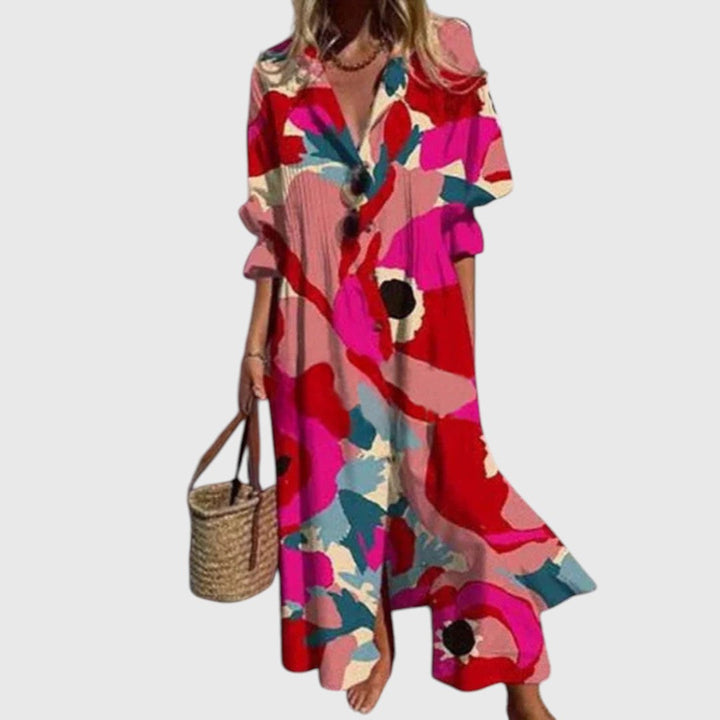 ורונה - שמלת מקסי עם הדפס פרחוני