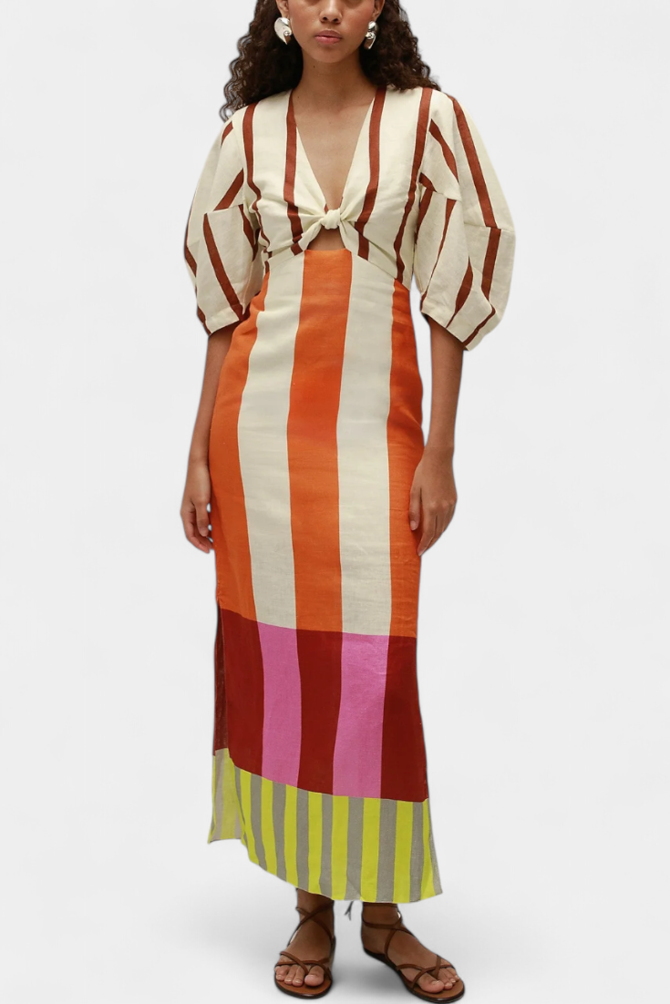 אליסון שמלה רכה עם מחשוף קדמי ושרוולים תפוחים