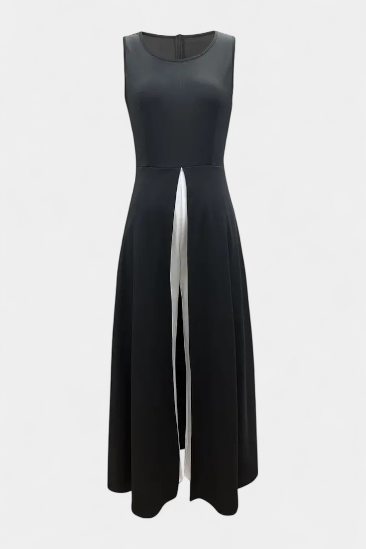 אלישיה סט ביכolor אלגנטי ללא שרוולים עם מכנסיים רחבים