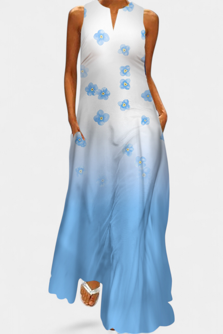 שמלת אננה צבעונית ללא שרוולים עם מחשוף בצורת V