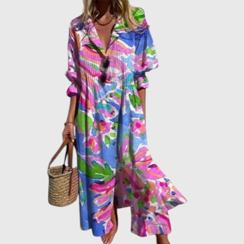 ורונה - שמלת מקסי עם הדפס פרחוני