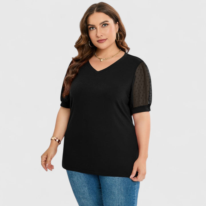 רמה - חולצת מחשוף V עם שרוולים שקופים