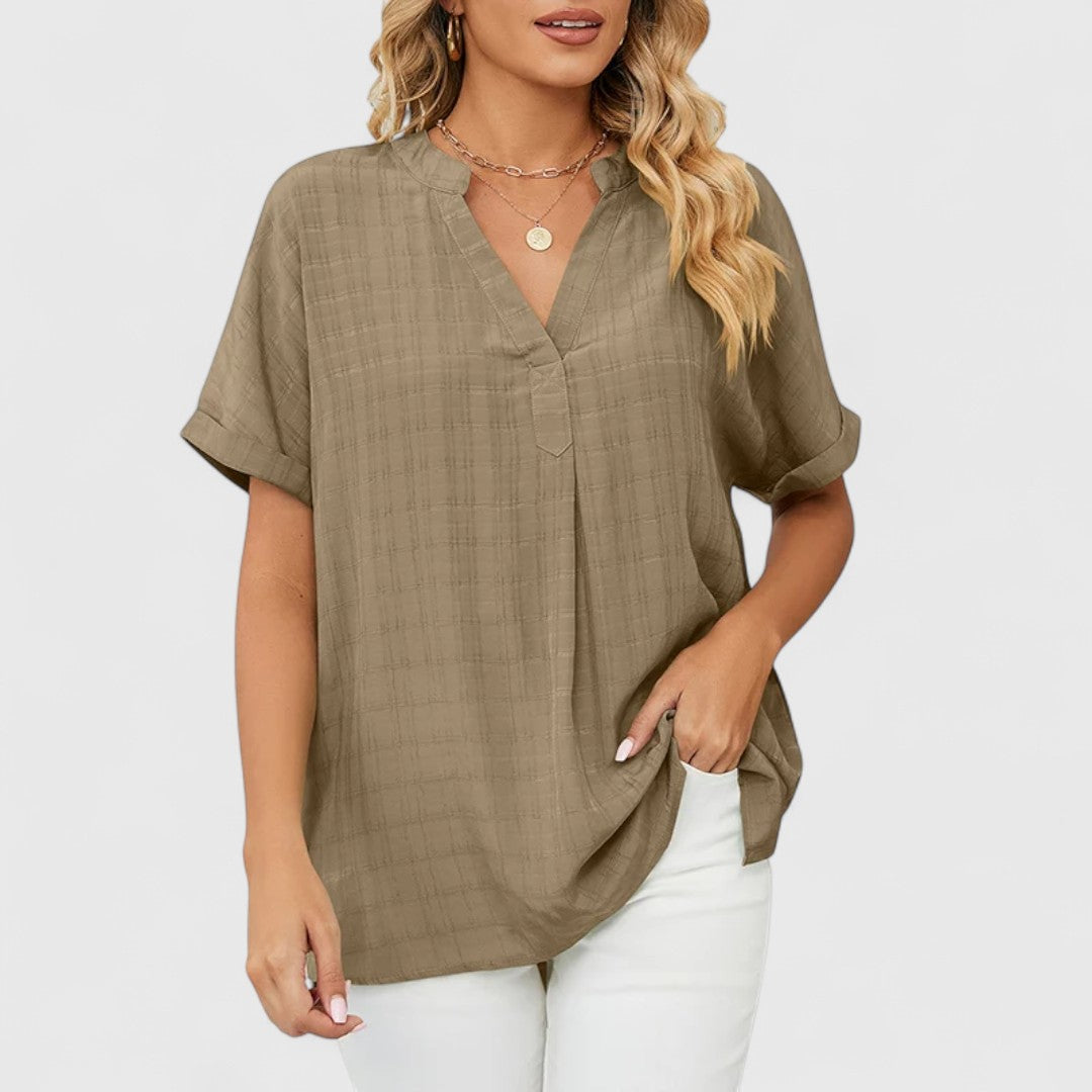 פלורין - חולצת טי אלגנטית עם צווארון V לקיץ