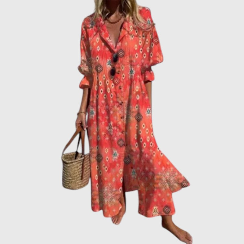 ורונה - שמלת מקסי עם הדפס פרחוני