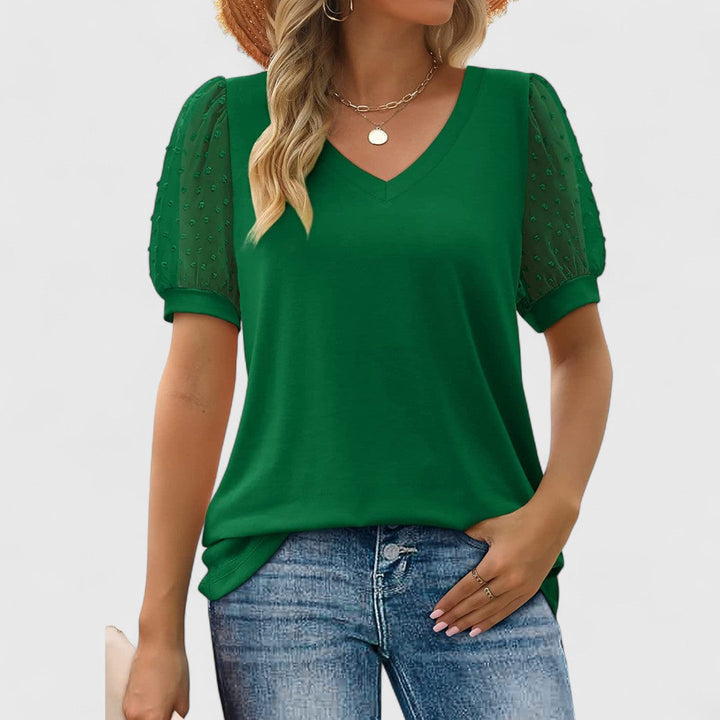 רמה - חולצת מחשוף V עם שרוולים שקופים