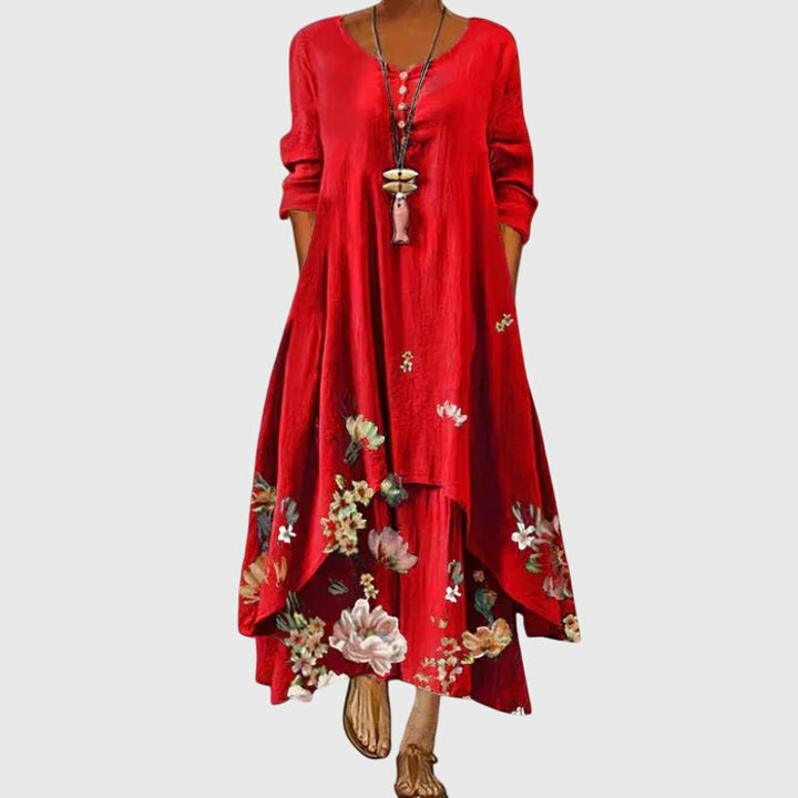 אלכסנדרה - שמלת מקסי מודפסת עם שרוולים ארוכים לנשים בקיץ