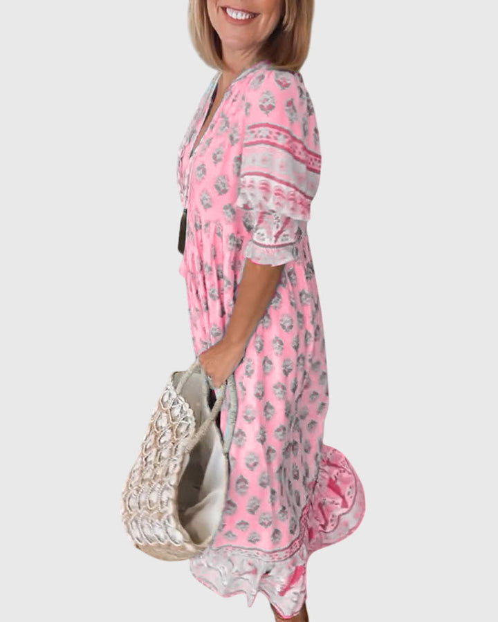 ברידג'ט - שמלת וי מודפסת