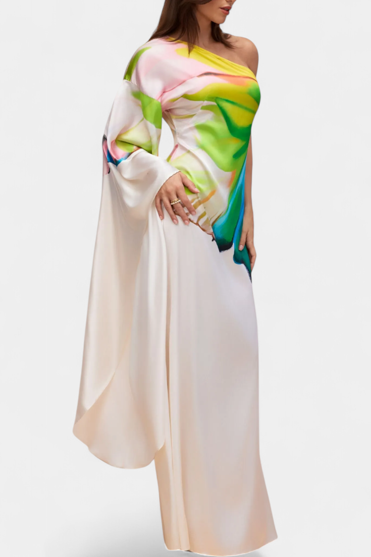 שמלות בראיל באורך אסימטרי עם שרוול אחד ודוגמא