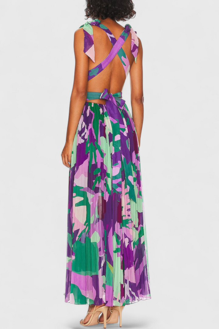 סמלת ססיל ארוכה מקופלת עם הדפס אקוורלי וגב פתוח