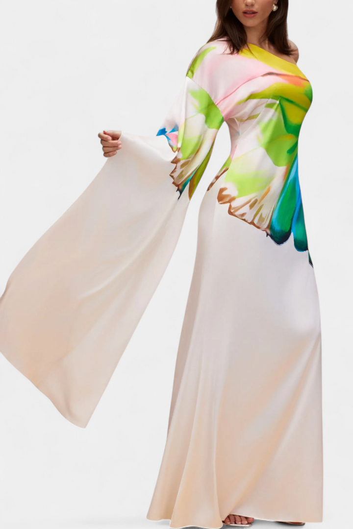 שמלות בראיל באורך אסימטרי עם שרוול אחד ודוגמא