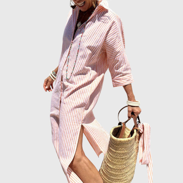 אנהמאיי - שמלת חולצה מפוספסת אלגנטית